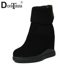 DORATASIA/молодежные ботинки на меху, визуально увеличивающие рост; женские ботильоны из натуральной кожи и замши; коллекция года; женская зимняя высокая обувь