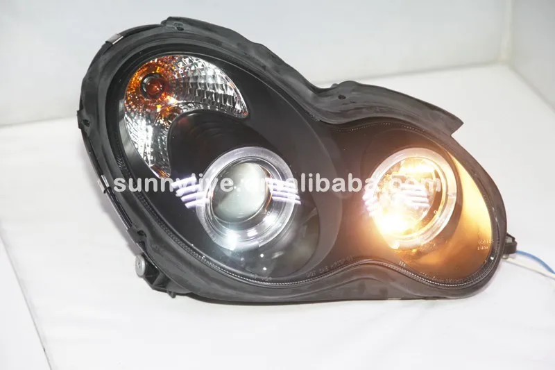 Для benz 2000-2007 год W203 C63 C200 C230 C280 C300 LED Ангельские глазки светодиодные фары автомобиля Черный Корпус sn