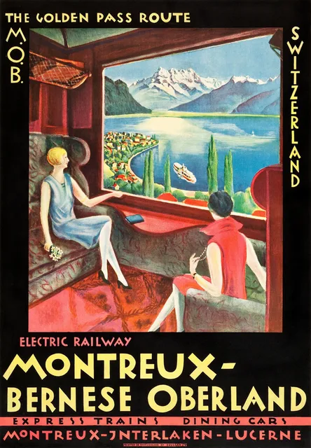 Golden Pass Route Montreal Bernese Landscape Travel Vintage Retro ... Golden Pass Route Montreal Bernese Landscape Travel Vintage Retro ...