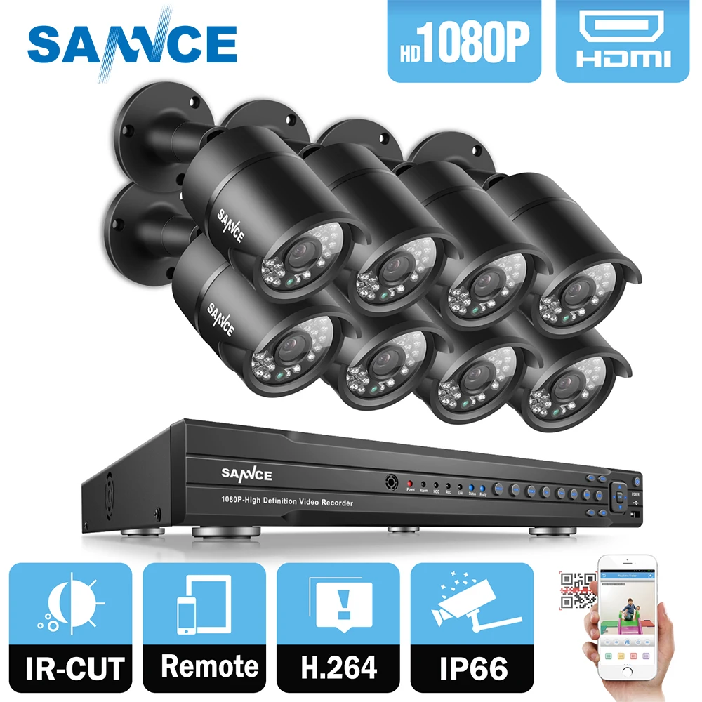 

SANNCE 16CH HD 1080P CCTV System 8pcs 1080P 2.0MP Security Cameras Outdoor Waterproof IP66 night vision CCTV Surveillance Kit