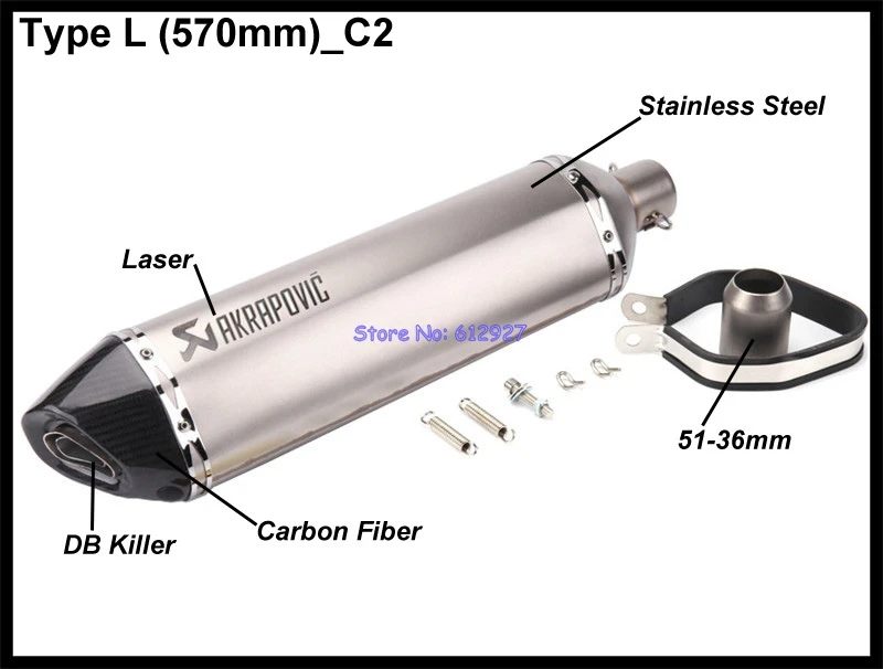 JOHOTAKI: длина 570 мм на входе 51 мм универсальный глушитель выхлопной трубы мотоцикла Escape Akrapovic лазерная маркировка с DB Killer - Цвет: Type L (570mm) C2