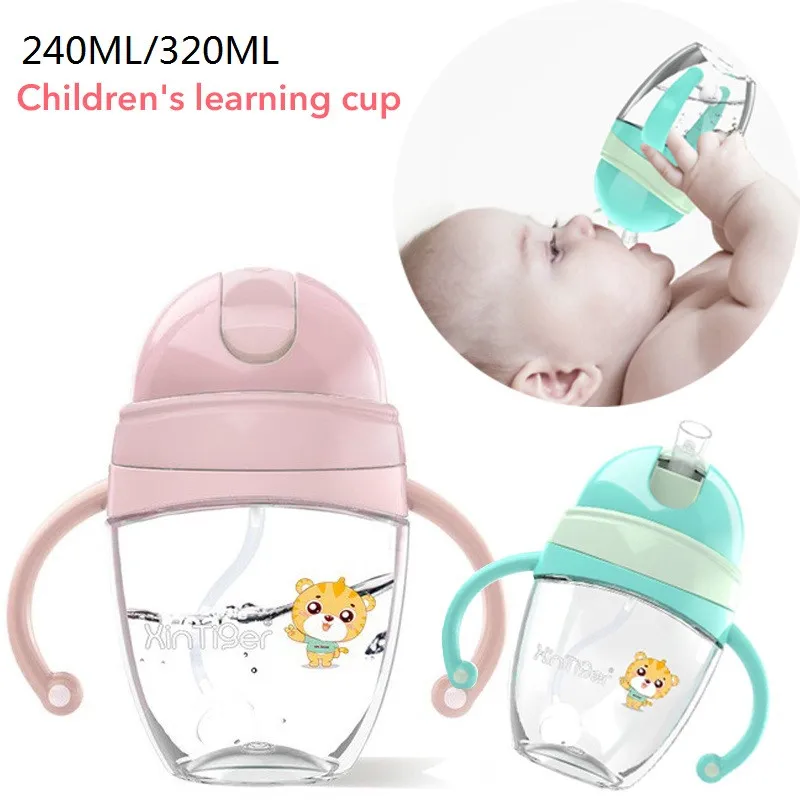 

IVYSHION 240/320ml Cute Baby Feeding Cup With Straw Children Learn Feeding Drinking Bottle With Handle Kids Training Cup
