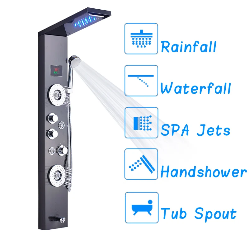 Ванная комната смеситель для душа набор спа массаж струи полотенца душ Колонка цифровой дисплей массаж спа смесители - Цвет: Black