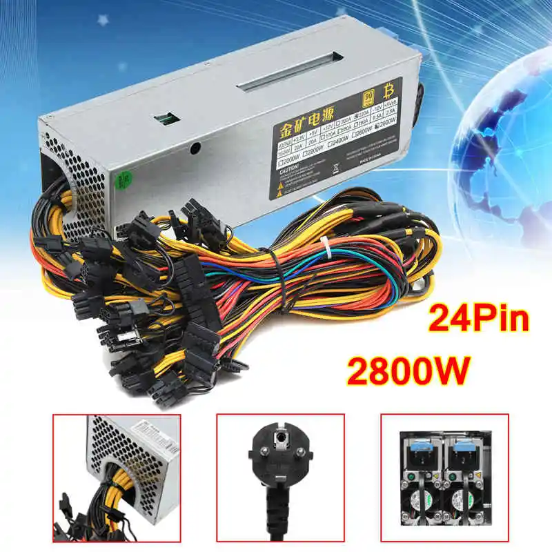 

95% Efficiency 2800W 24Pin 12GPU Mining Power Supply For Eth Rig Ethereum Bitcoin Miner 90 PLUS