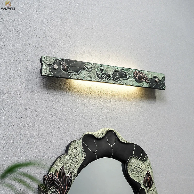 الصينية اللوتس مرآة الجدار ضوء مصباح الحمام الغرور ضوء غرفة نوم السرير الجدار ضوء الراتنج إضاءة داخلية ديكور Led الإنارة