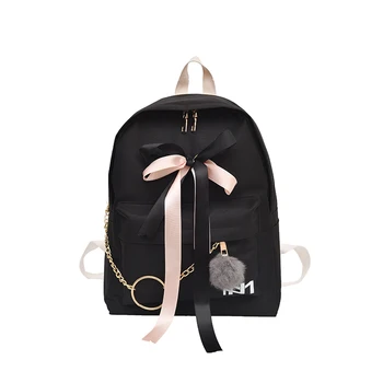 

Women's Backpack Fashion Canvas Large Capacity College Student Bag Female Ribbon Hanging Chain Ring Backpack Mochila Bolsa