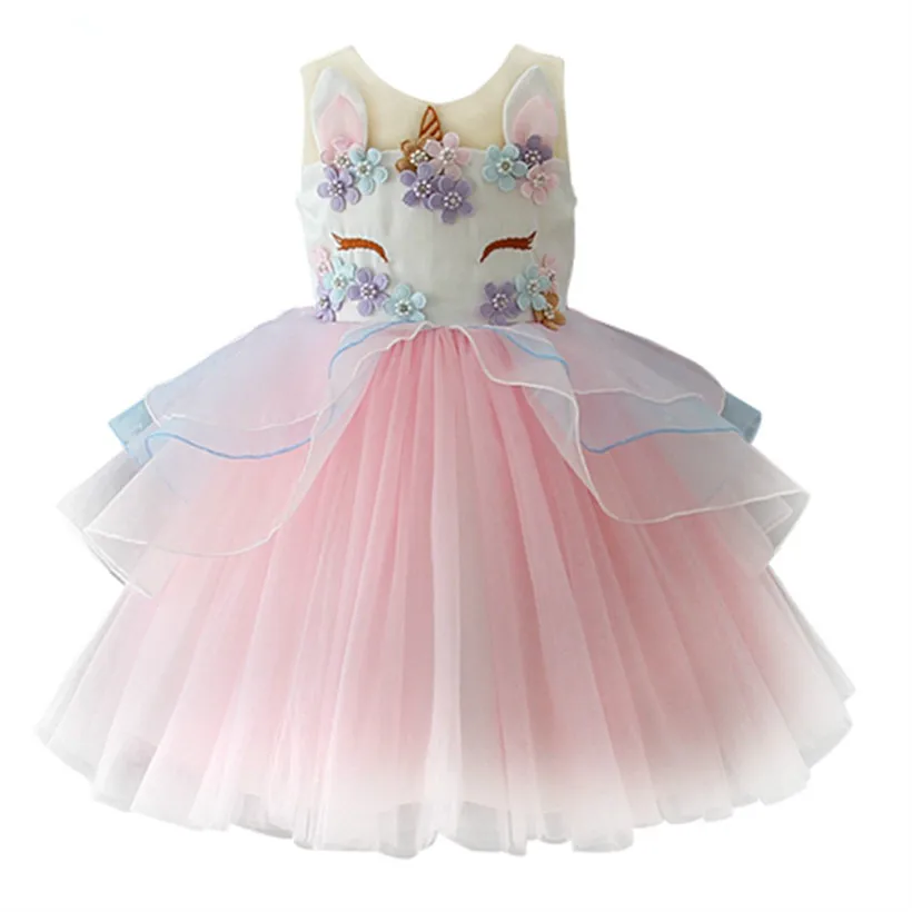 

Fancy Kids Unicorn Dress for Girls Embroidery Flower Ball Gown Baby Girl Princess Dresses for Party Costumes vestido unicornio