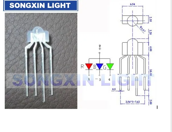 100 шт 3 мм RGB led рассеянный 4-контактный многоцветный dip светодиодная лампа 2,6*3,5*6,5 мм общий анод полноцветный светодиодный светильник диод для клавиатуры