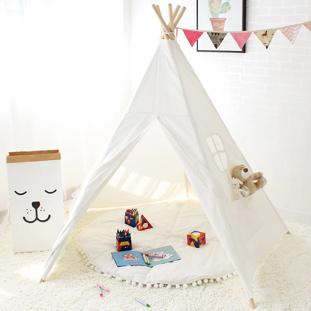 Beş Direkleri Çocuklar Çadır Saf Renk Hint Teepee çocuk Oyun Çadırı