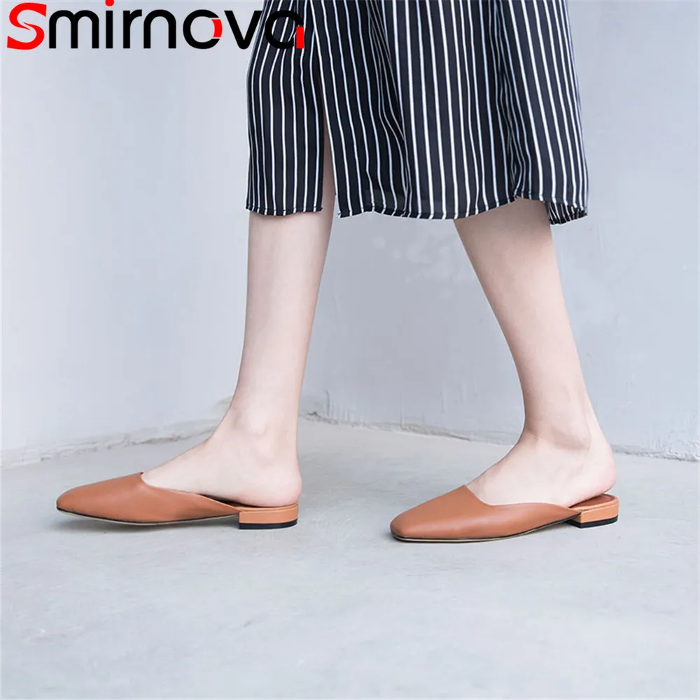 

Smirnova 2018 fashion summer shoes woman square toe shallow casual mules shoes sandals women genuine leather prom shoes