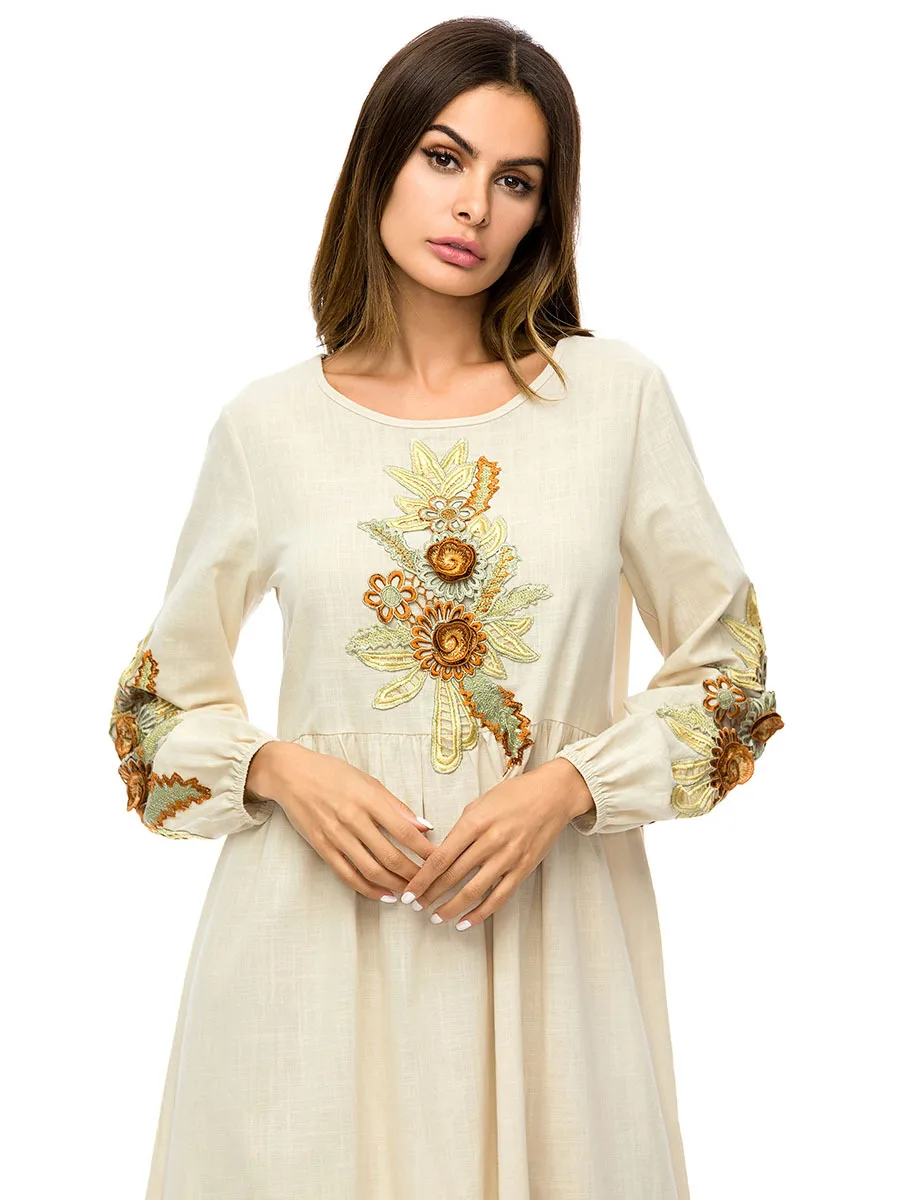 

Casual Moroccan Kaftan Long Dres Embroidery Full Length Robe Abaya Fashion Muslim Arabic Robe Comfortable 7243