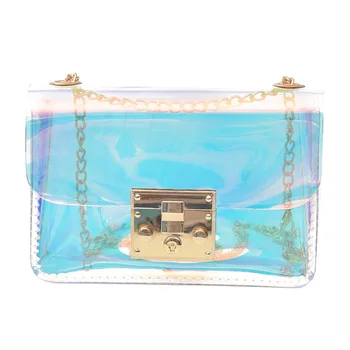 

Women Transparent Bag Clear PVC Jelly Small Tote Messenger Bags Laser-Holographic Shoulder Bags Female Lady Sac Femme