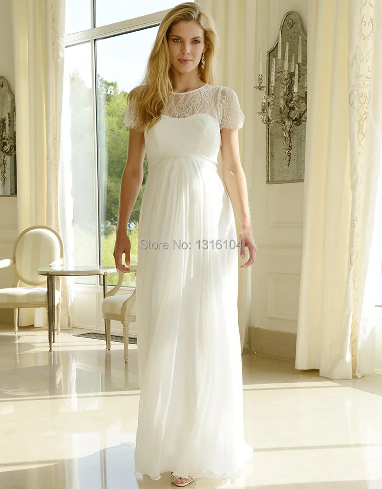 2016 Cheap Modest Long Lace Chiffon Maternity Wedding Dresses With