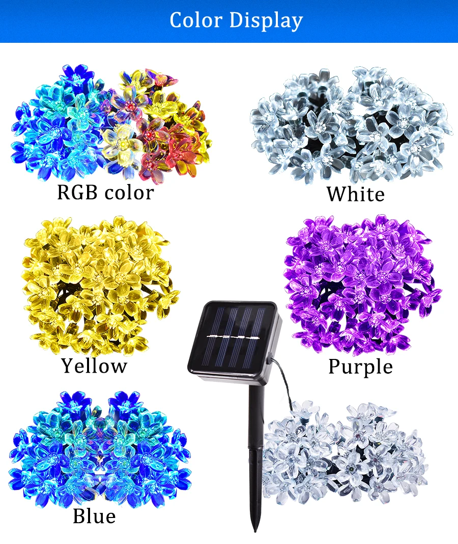 Солнечный цветок Фея огни строки Водонепроницаемый 21ft 50 светодиодный Multi-цвет сады газон Новогодние ёлки лампочки для хэллоуина украшения