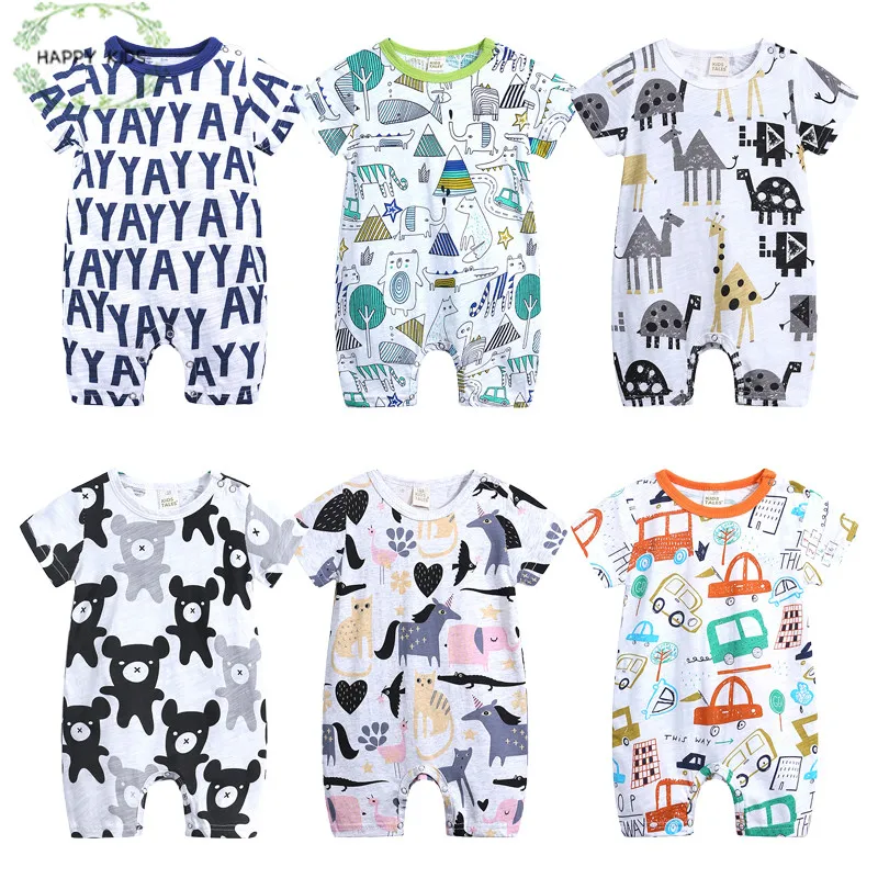 

DLY383 Infant Jumpsuit short Sleeves letter Rompers Baby Boy Girl Clothes Cotton Newborn Toddler summer Overalls Outfit Pajamas