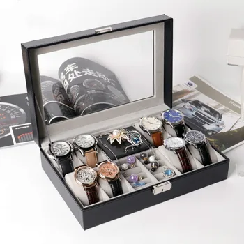 

8 Grids Mixed Grids PU Leather Watch Boxes Storage Organizer Box Luxury Jewelry Ring Display Watch Case Black