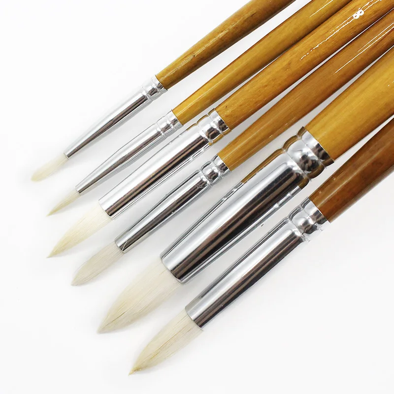 

6 pcs Set Round Pointed Tip Brushes Goat Hair Wool Artists For Paints Gouache Watercolor Tempera Painting Supplies Drawing