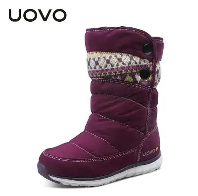 UOVO/ г. зимние сапоги для девочек брендовые модные детские резиновые сапоги теплые зимние сапоги из ткани Оксфорд Высокое качество, размер 27#-37 - Цвет: Purple Red