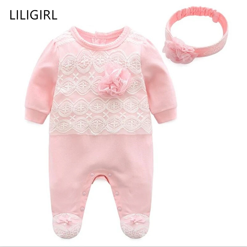 LILIGIRL/Новые комбинезоны с цветами для маленьких девочек + повязка на голову