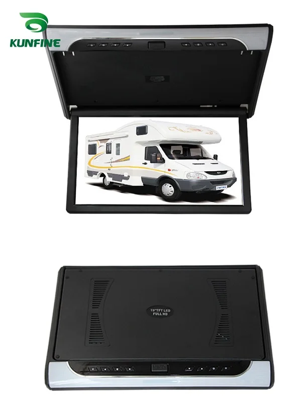KUNFINE (19 Inch) Car Roof Monitor LCD Flip Down Screen Overhead Multimedia Video Ceiling Roof mount Display (Build in IRFM Transmitter USB 19inch MP5  (6)(1)
