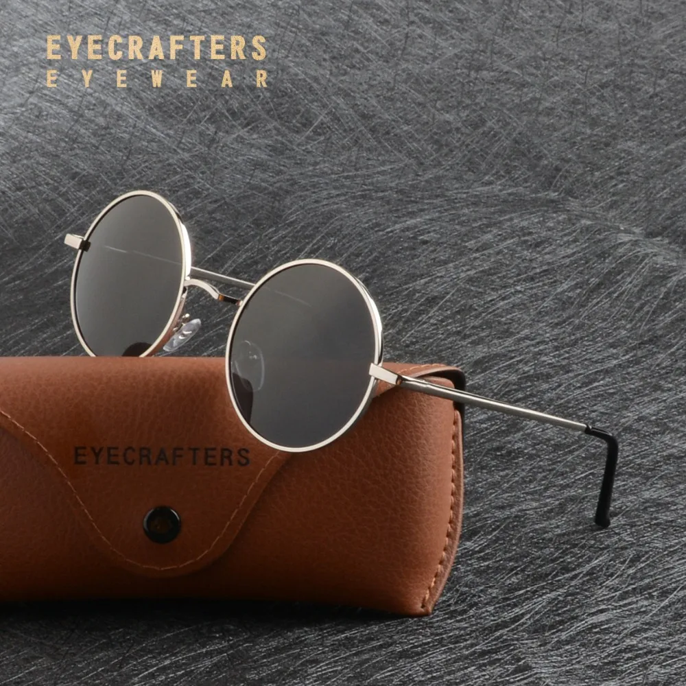 

Eyecrafters Steampunk Round Polarized Sunglasses Men Women UV400 Silver Metal Retro Vintage Sun Glasses Mirror gafas de sol