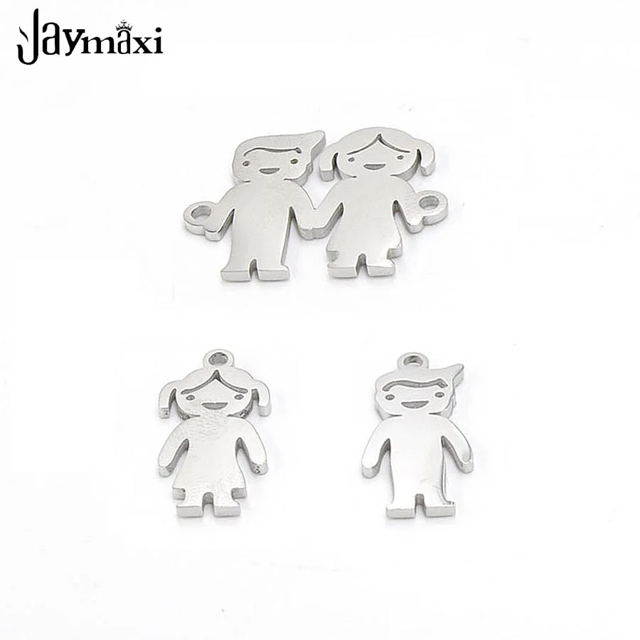

Jaymaxi Mirror Polish Stainless Steel Boy And Girls Charm Connectors Love DIY Jewelry Pendant New Wholesales 20Pieces/Lot
