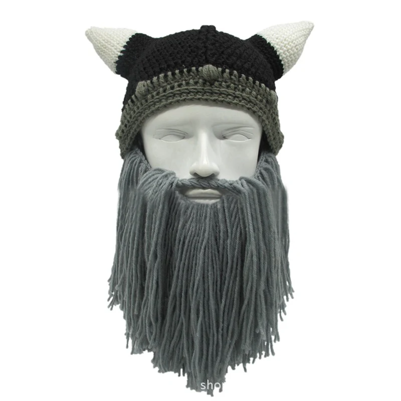 buy 10PCS LOT SINGYOU Creative Viking Beanie Hat Big Beard Tassel Knitted Hats Funny Cool Winter Warm Cap