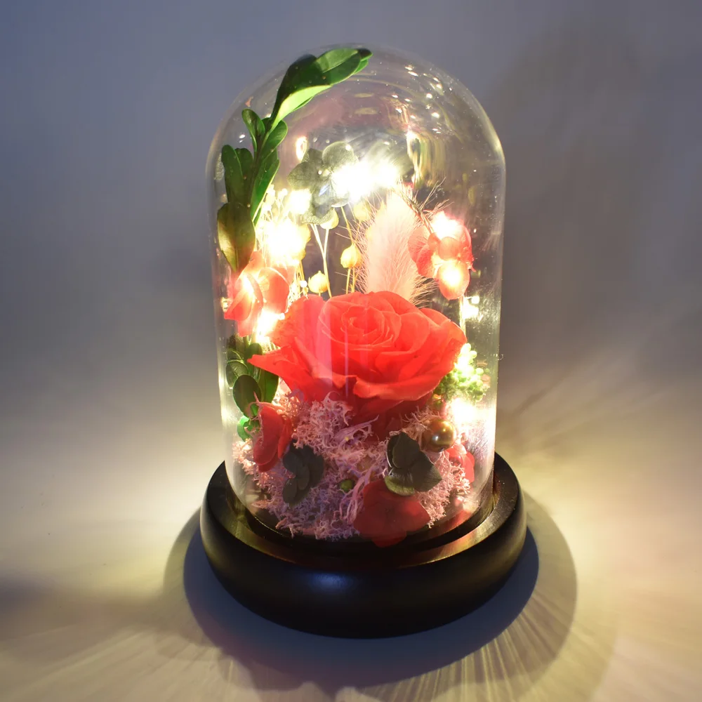3 colors Arched Led Light Inside Preserved Fresh Rose ...