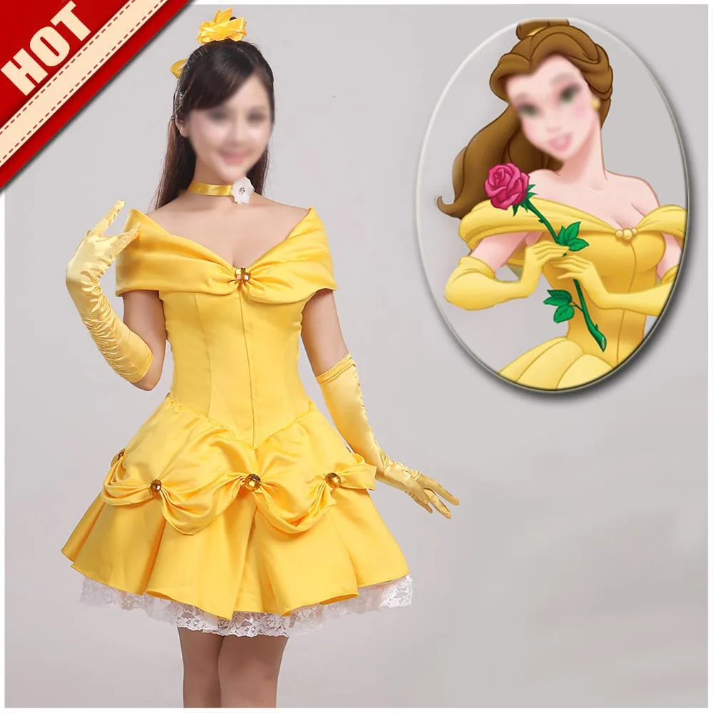 

Movie Beauty and the Beast cosplay costume adult princess Belle short yellow dress Custom made