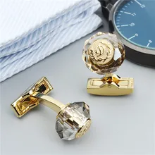 HAWSON couleur or pierre lettre D boutons de manchette pour hommes chemise bijoux boutons de manchette avec boîte-cadeau(China)