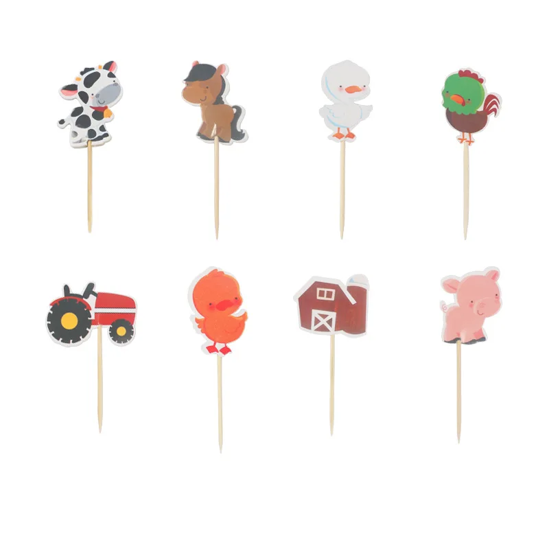 

24 pcs/lot Farm Animal Theme Party Supplies Cartoon Cupcake Toppers Pick Kid Birthday Party Decorations supplies