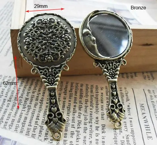 

Big Mirror Charm Pendants Antique Bronze Cameo Trendy Jewelry Fit Jewelry Making 4pcs 29*63mm 0033
