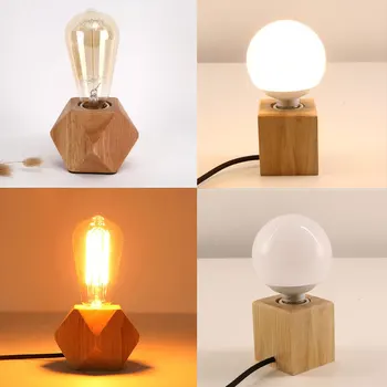 

E27 LED Wood Art Table Lamp Deco Maison Table Lamp for Bedroom Living Room Bedside EU/US Plug Switch Line Desk Lamp Light MY