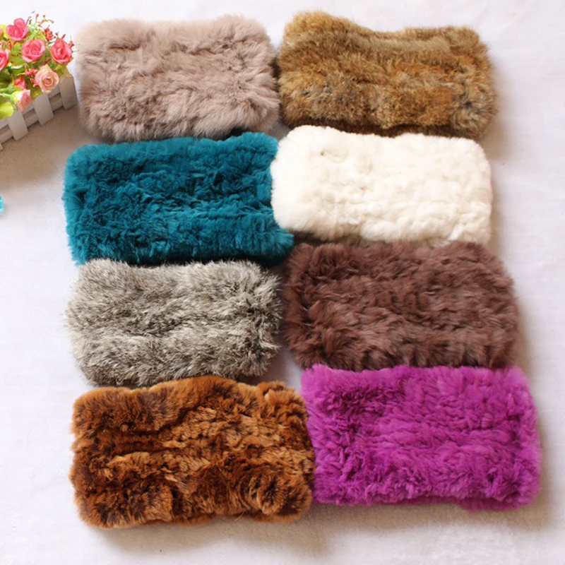

Women 100% Real Rex Fur Scarf Knitted Solid Genuine Rabbit Fur Headbands Real Natural Rabbit Fur Ring Scarves Rex Collar Warm