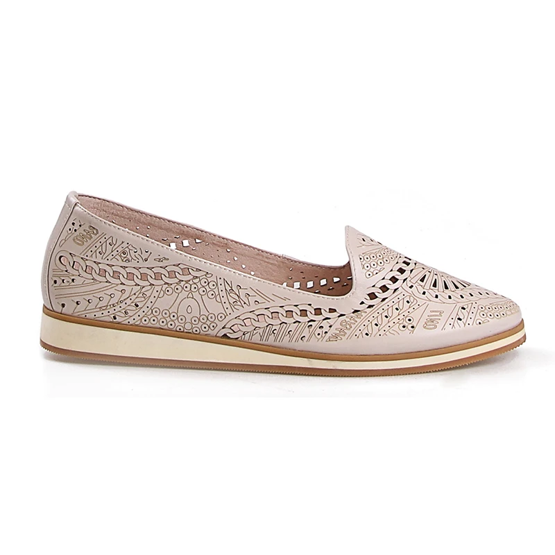 Semelle Véritable Apricot Dames Femmes Casual Chaussures Plate En 2018 Rond Automne Mode Bout Appartements Découpe Wetkiss Cuir Impression a0741