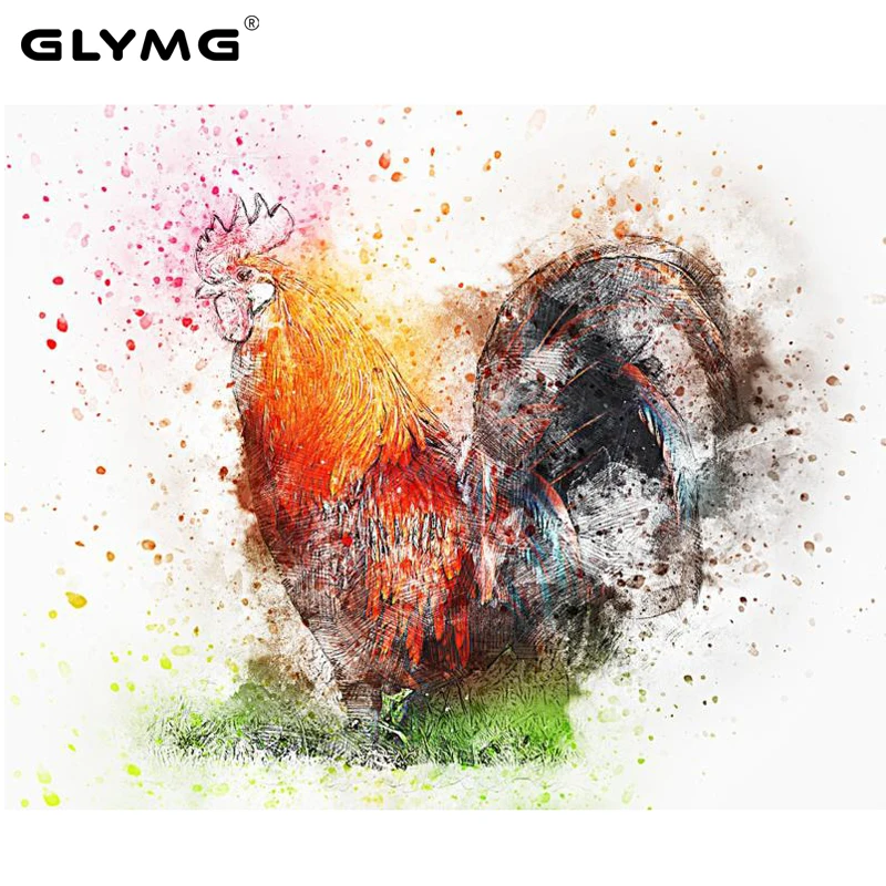 GLymg Diy Diamond Painting Colour Drawing Cock Full Drill Square Chicken Diamond Embroidery Cross Stitch Wall Picture Home Decor
