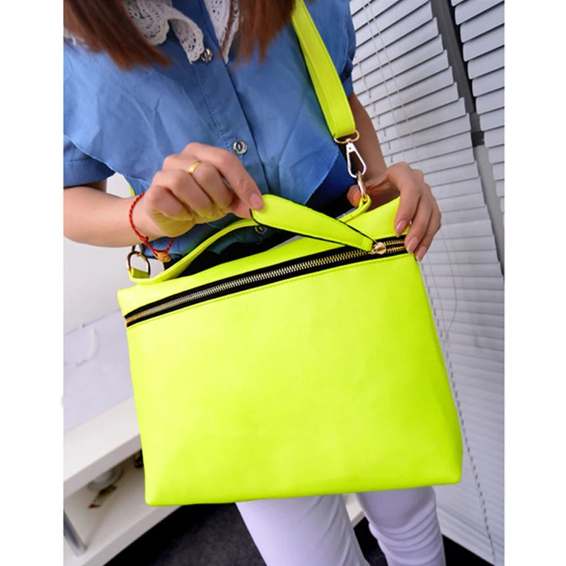 Neon Bright Color PU Leather Handbags For Women 2016 New Arrival Fashion Lady Messenger Shoulder ...