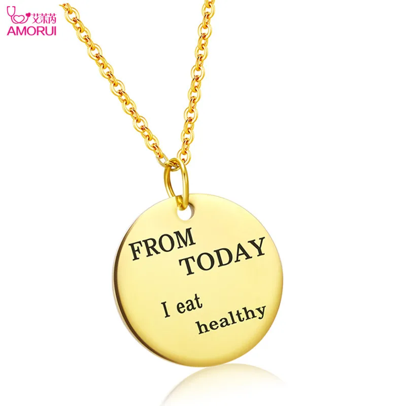 AMORUI New Stainless Steel Silver Round Necklace & Pendant With \