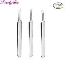 

PRETTYSEE 3 Pcs Extractor Comedones Blackhead Tweezers Removal Needle Stainless Steel Acne Cleaning Pimple Remover Tool Set