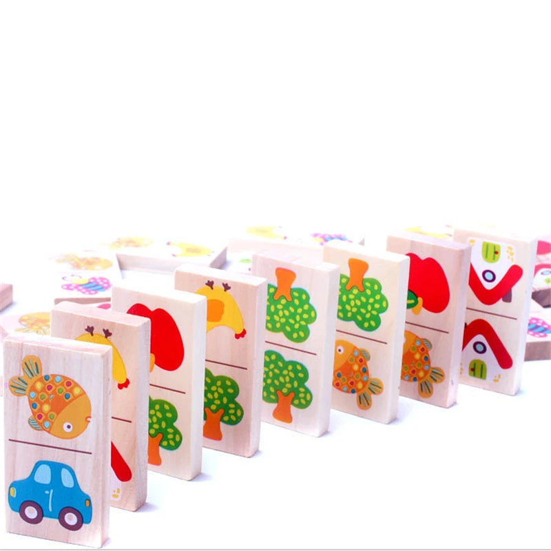 28 шт. детские игрушки деревянные фрукты животных распознавать блоки домино головоломки Монтессори детей раннего обучения и образования головоломки игрушки