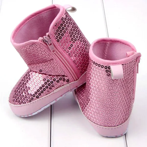 0-12 месяцев, Одежда для новорожденных и маленьких девочек; теплые зимние высокие Мягкие ботинки обувь мягкая подошва Противоскользящий теплый обувь для ползунов и начинающих ходить малышей - Цвет: Розовый