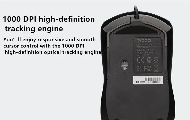 Высококачественная Проводная Бесшумная мышь Rapoo 1000 dpi, оптическая USB игровая мышь для ноутбука Macbook
