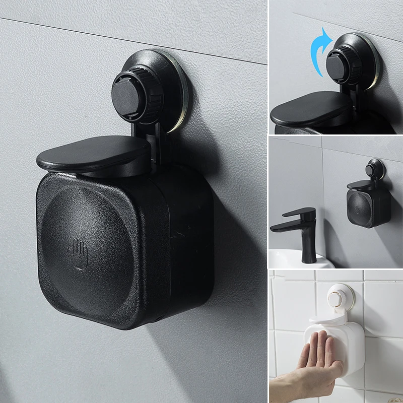 

Reusable And Compact Wall Mounted Soap Dispenser Liquid Hand Wash Toilet Bathroom Shower Gel Pump Use Powerful Suction Cup
