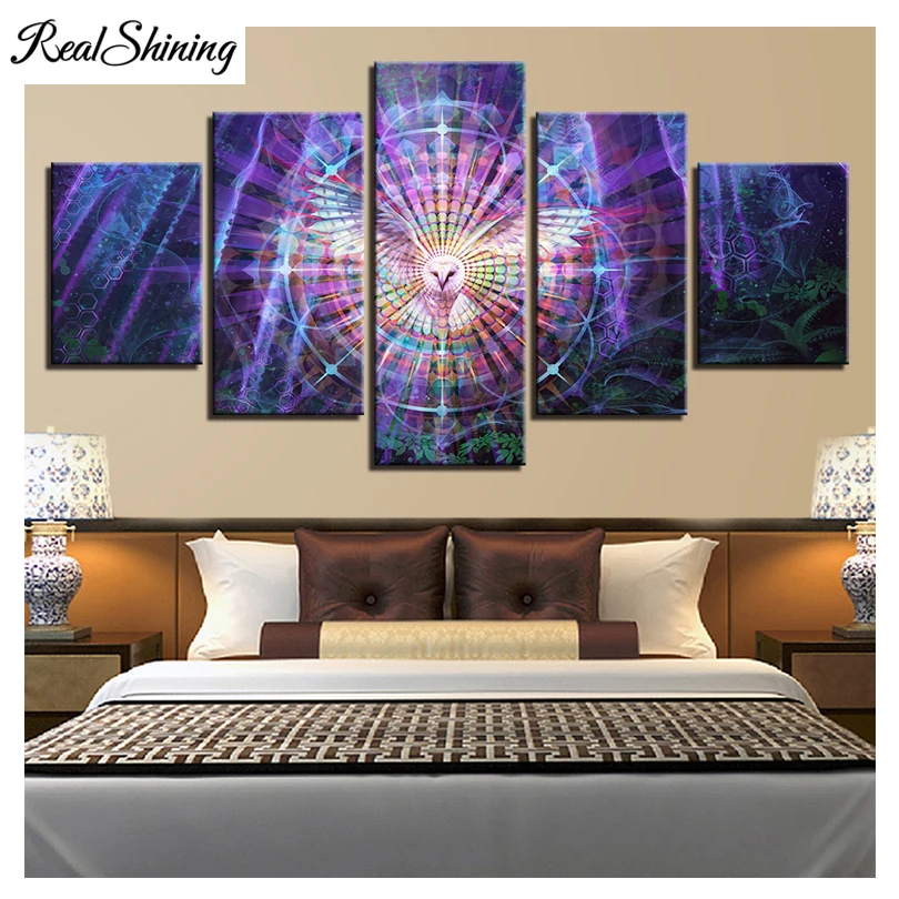 

REALSHINING 5pcs/set Diy 5D Diamond Painting Wall Art Owl Birds Flowers Painting Full Diamond Embroidery Mosaic Pattern FS1421