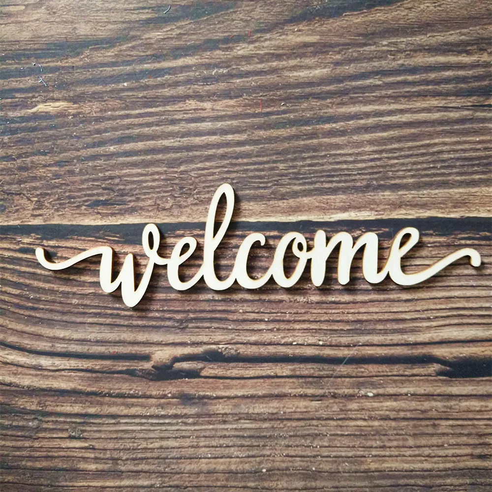 

10pcs Laser Cut Unfinished Wood Welcome Script Word Sign Wooden Words Sign Art Rustic Cursive Word Room Decoration Wall Hanging