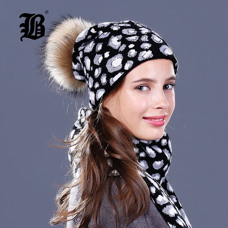 

[FLB]Skullies Beanies Winter Hat For Women Warm Hat Fashion Knitting Warm Cap fur pompom Wool Hat Cap Leisure Fashion Winter Hat
