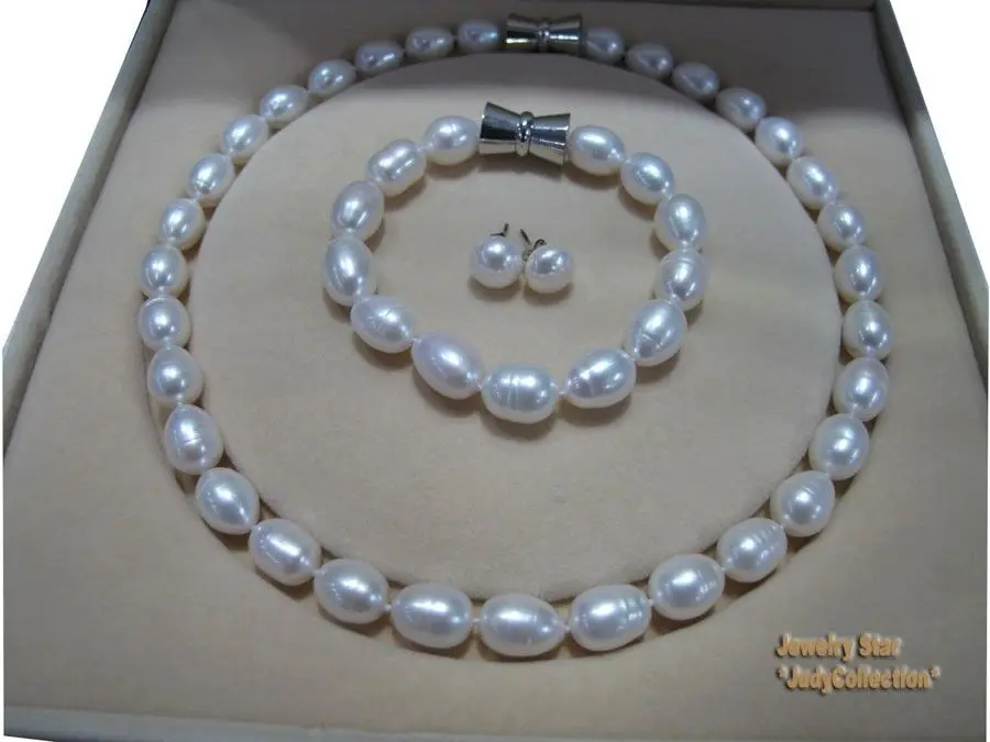 

Wonderful! 10-11mm Natural White Fresh Water Pearls Necklace&Bracelet&Earrings