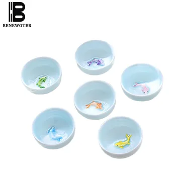 

6PCS/Lot 45cc Brief Ceramic Porcelain Embossed Mini Fish Teacups Office Kung Fu Tea Set Master Puer Tieguanyin Tea Cup Sake Bowl