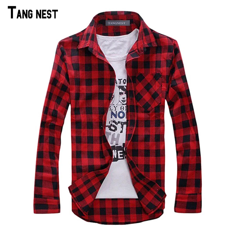 TANGNEST Men Plaid Shirt Camisas 2016 New Arrival Men's Fashion Plaid Long-sleeved Shirt Male Casual High Quality Shirt  I194