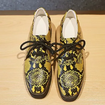 

Brand New Snake Style Platform Shoes Women With Heels Square Toe Lace Up Women Wedge Shoes High Heels Genuine Leather